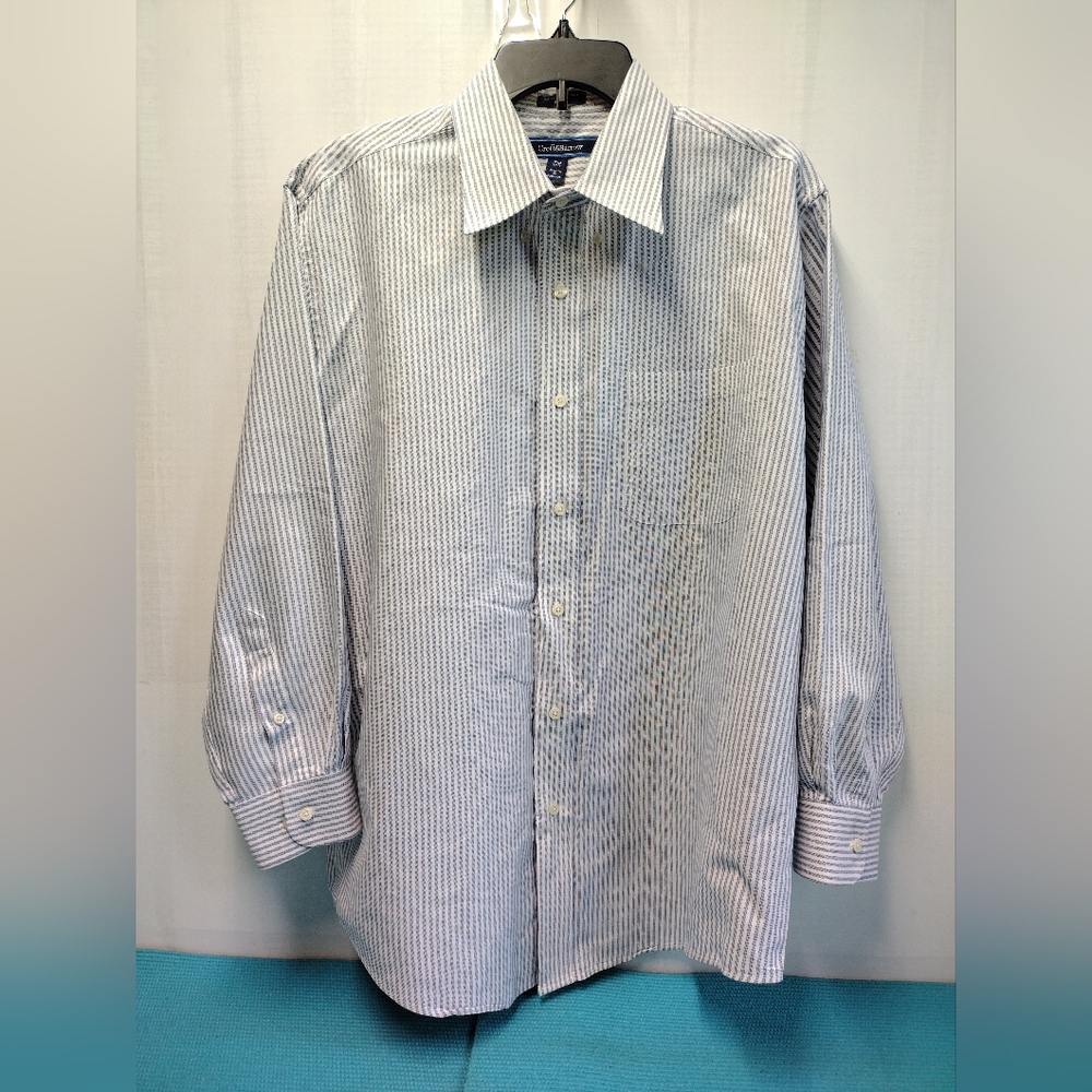 Croft & Barrow Mens Wrinkle Resistant Oxford Striped Shirt Gray 17.5